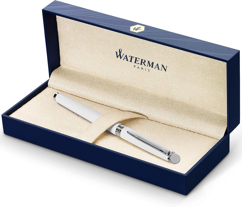 Waterman Hemisphere Essential White Lacquer Rollerball Pen with Chrome Trim - Image 1